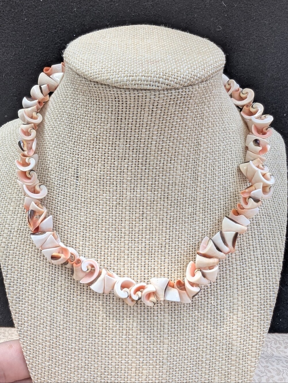 Vintage 1970s Pink Conch Shell Choker Necklace Hawaiian Surfer Style